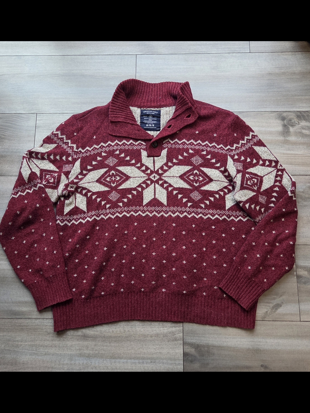 American Eagle Outfitters Maroon Fair Isle Zip Shawl Sweater Size M